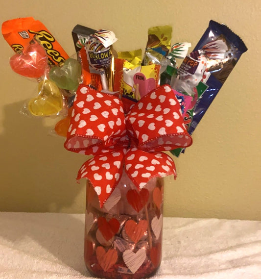 Large Candy Bouquet with Heart Shaped Mason Jar